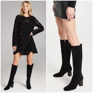 Aeyde Ariana Knee High Boot Size 7 / 37 EU BLACK SUEDE